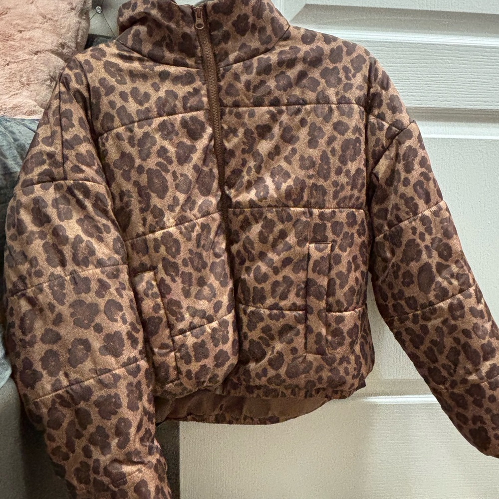 Forever 21 Brown Leopard Print Puffer Jacket